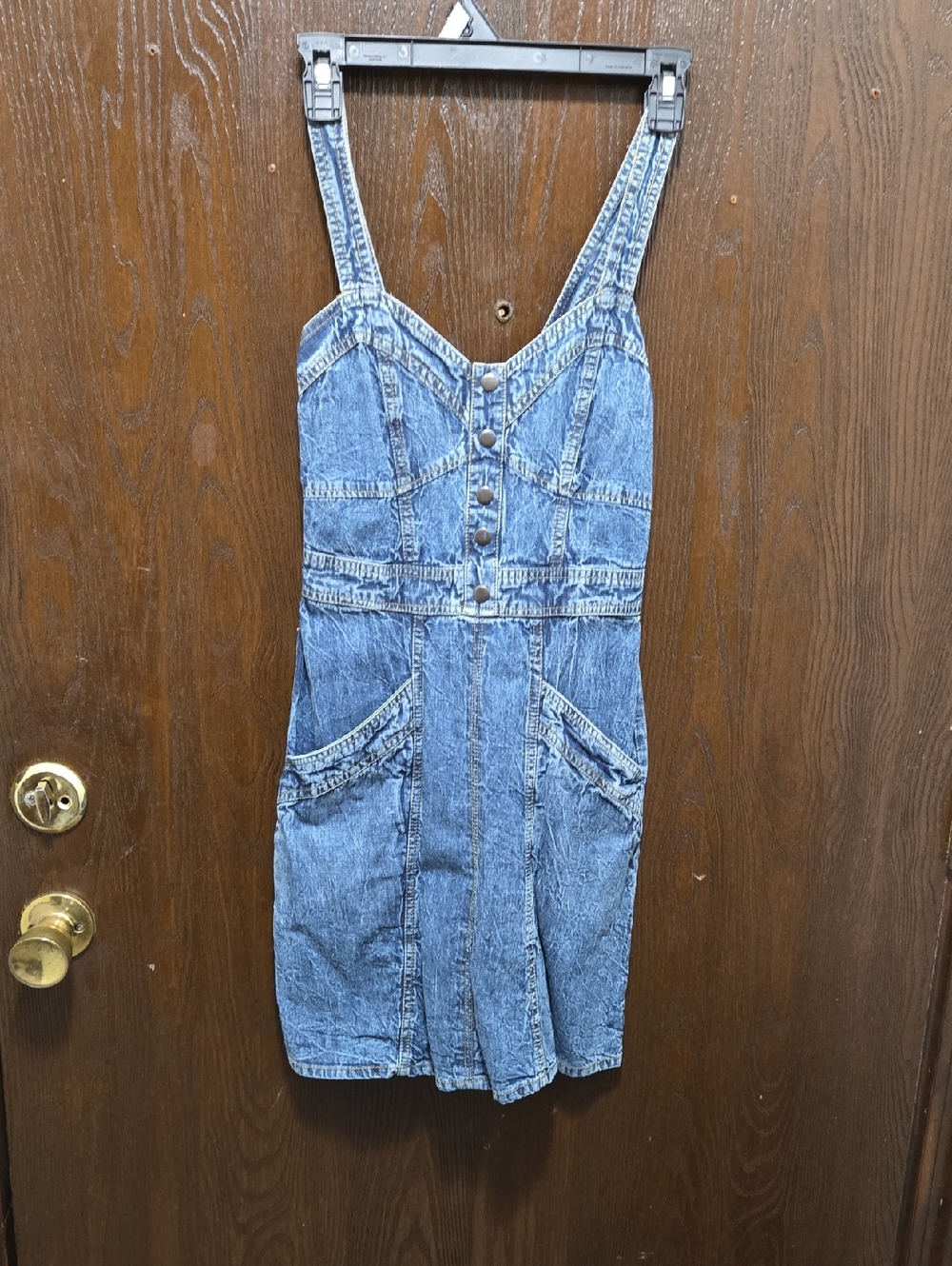 Denim Button-Front Mini Dress with Pockets - Blue